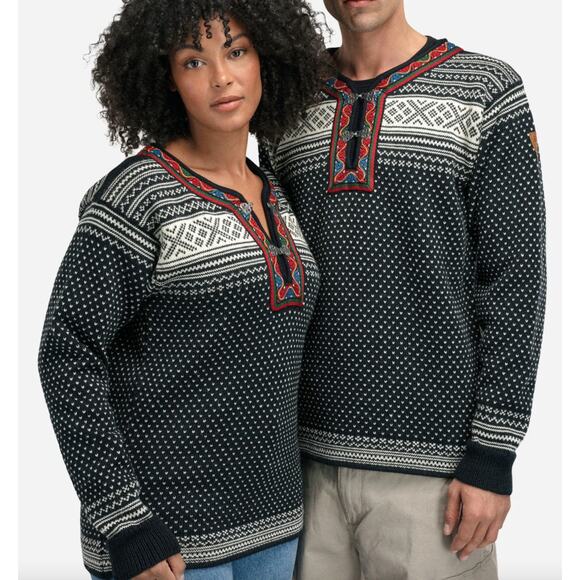 Dale of Norway Setesdal Unisex black and embroidered v neck Sweater - Picture 2 of 4